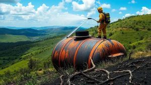 Caminhão-tanque tomba e causa grande incêndio em Santa Bárbara do Tugúrio